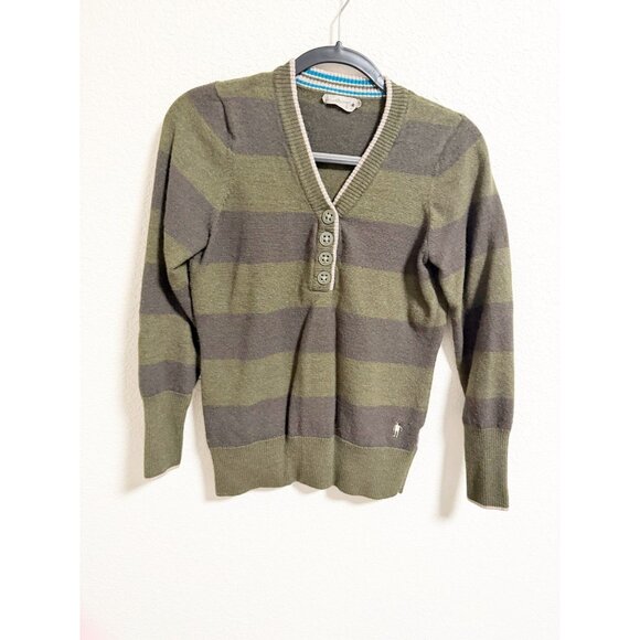 SmartWool Merino Wool Striped Pullover Sweater Button Front Henley Green Large - Picture 1 of 5